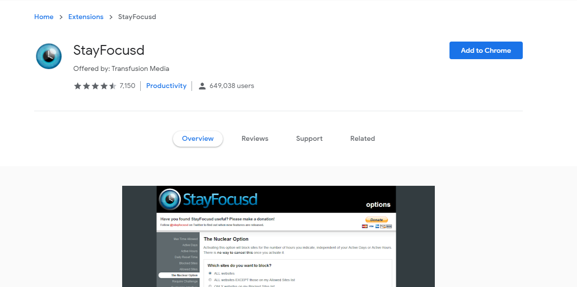 Stayfocused browser plugin