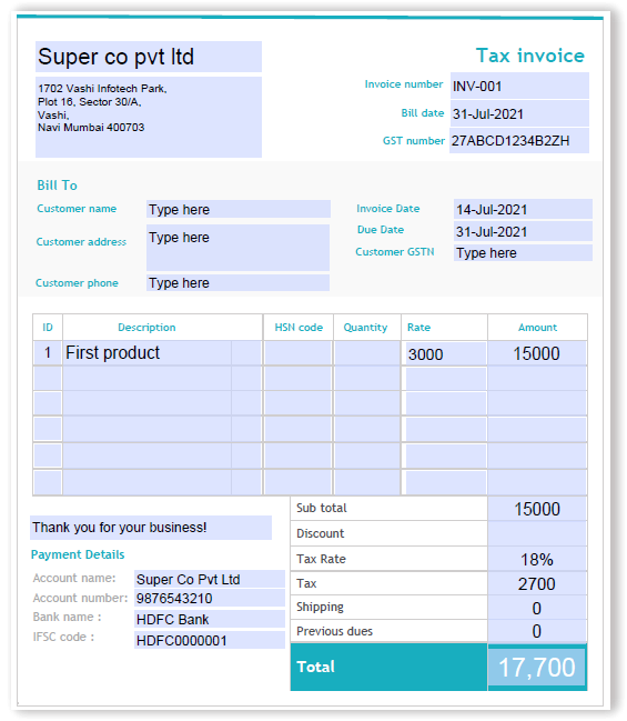 Create or download sales invoice format