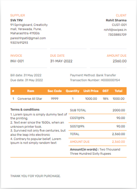 Billing app dashboard example