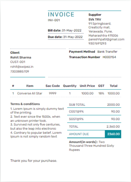 Billing app dashboard example