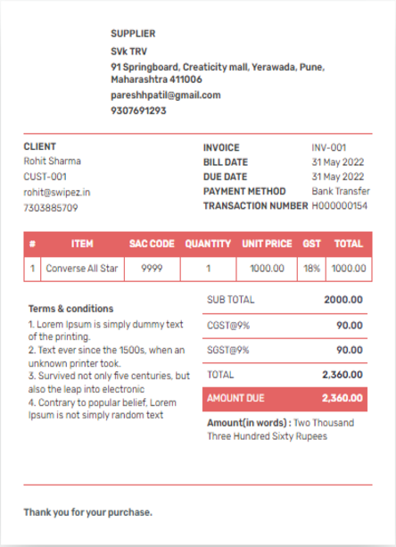 Billing app dashboard example