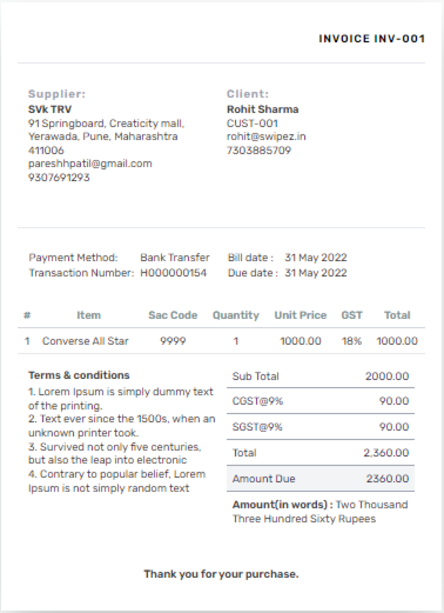 Billing app dashboard example