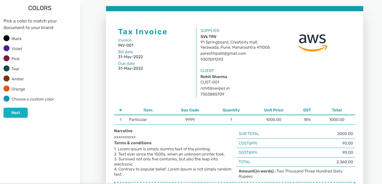 Invoice template customization